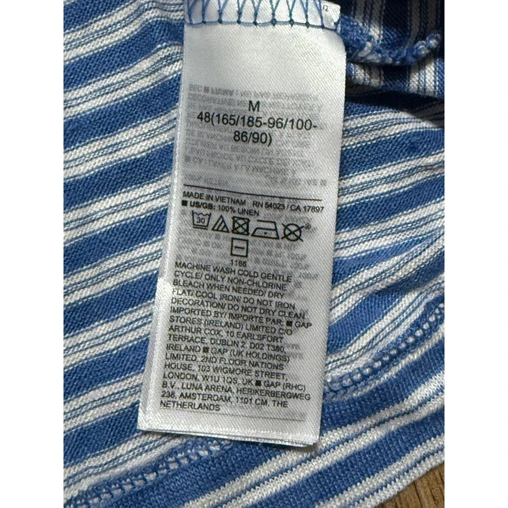 Banana Republic T-Shirt Mens Medium Blue Adult Striped Pocket 100% Linen